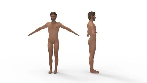 3D rendering of a naked man human being standing and posing with his arms wide Stock Illustration