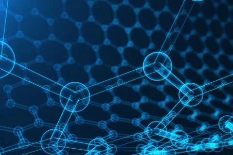 3d rendering nanotechnology, glowing hexagonal geometric form close-up, concept Stock Illustration