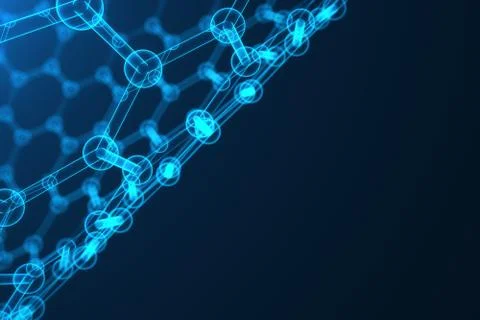 3d rendering nanotechnology, glowing hexagonal geometric form close-up, concept Stock Illustration