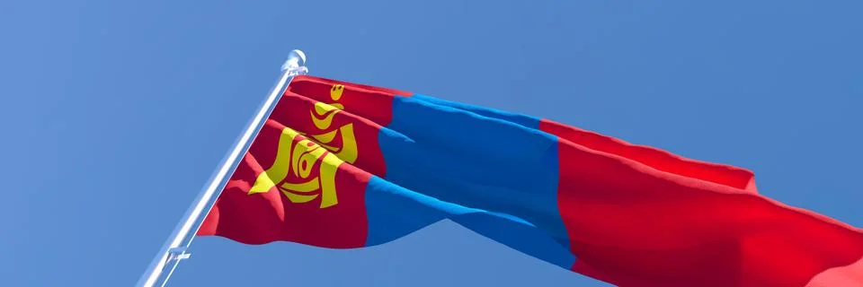 3D rendering of the national flag of Mongolia waving in the wind Stock Illustration