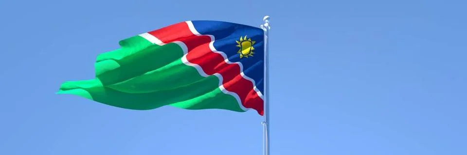 3D rendering of the national flag of Namibia waving in the wind 3D renderi... Stock Photos