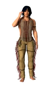 3D Rendering Native American Man on White Stock Illustration