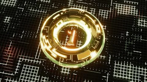 3D Rendering. Neon bright glowing countdown timer from 10 to 0 seconds Stock Illustration