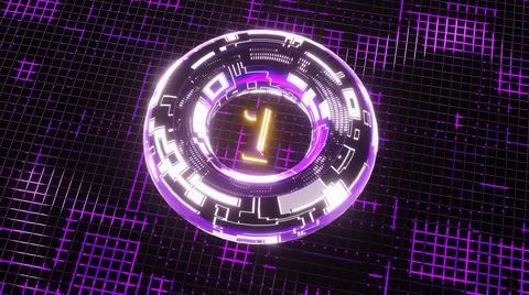 3D Rendering. Neon bright glowing countdown timer from 10 to 0 seconds Stock Illustration