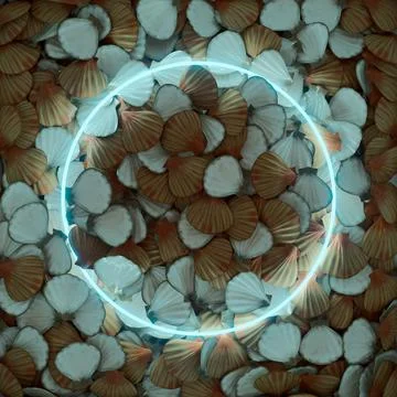 3d rendering. A neon frame in a blue glow against a background of open sea ba Stock Illustration