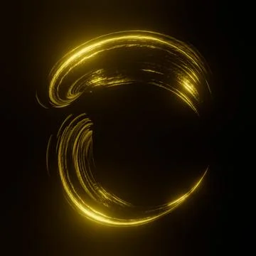3d rendering. Neon gold paint oil on a black background with bright highlight Stock Illustration