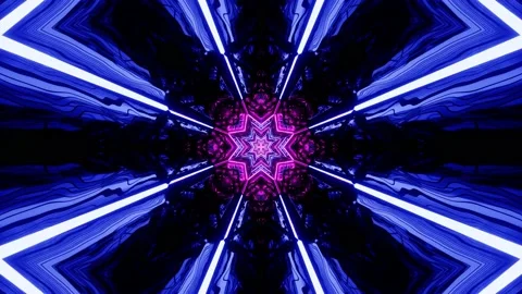 3D Rendering Neon Green and Blue Star Warp Loop Vidéo 136491482