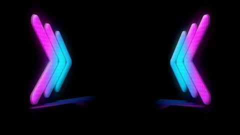 3d rendering neon led scene with arrows pointing to the center. Space equipme Stock Illustration