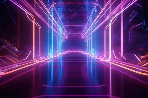 3d rendering neon light abstract ultraviolet background, dynamic glowing li.. Stock Illustration