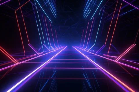 3d rendering neon light abstract ultraviolet background, dynamic glowing li.. Illustrazione stock