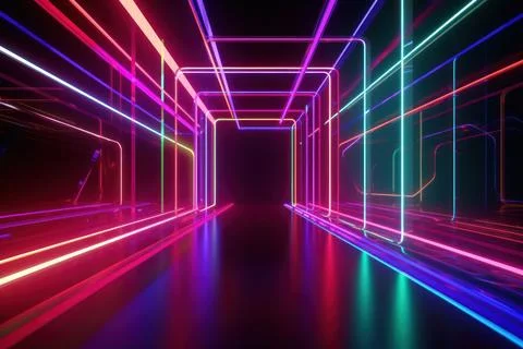 3d rendering neon light abstract ultraviolet background, dynamic glowing li.. Stock Illustration