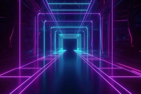 3d rendering neon light abstract ultraviolet background, dynamic glowing li.. Stock Illustration