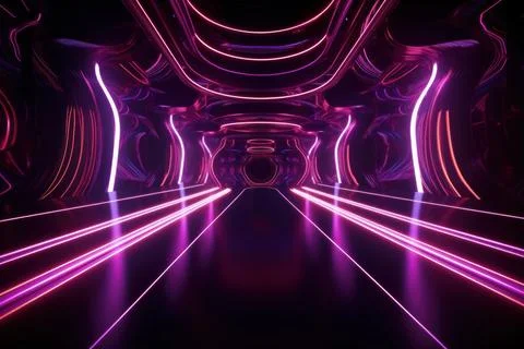 3d rendering neon light abstract ultraviolet background, dynamic glowing li.. Stock Illustration
