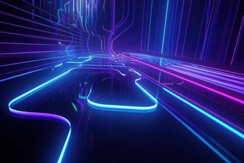 3d rendering neon light abstract ultraviolet background, dynamic glowing li.. Stock Illustration