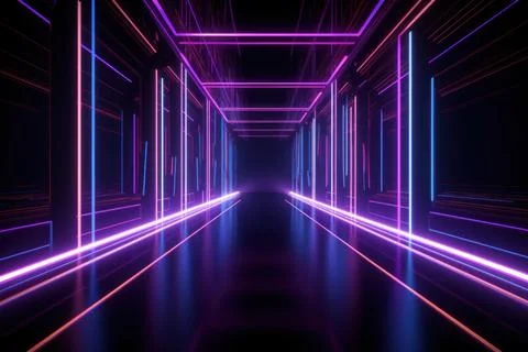 3d rendering neon light abstract ultraviolet background, dynamic glowing li.. Stock Illustration