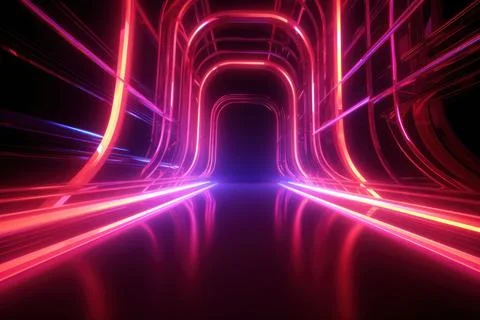 3d rendering neon light abstract ultraviolet background, dynamic glowing li.. Stock Illustration