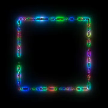 3d rendering. Neon light lines on a black background. Neon frame for your d.. Stock Illustration