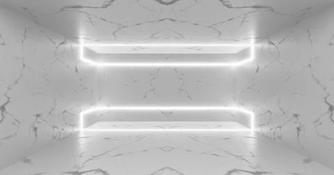 3d rendering. Neon rectangle or square, white in a bright room from mrmor. Gl Stock Illustration