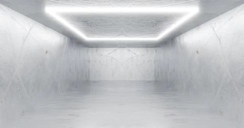 3d rendering. Neon rectangle or square, white in a bright room from mrmor. Gl Illustrazione stock