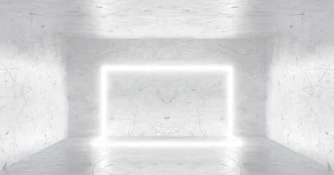 3d rendering. Neon rectangle or square, white in a bright room from mrmor. Gl Illustrazione stock