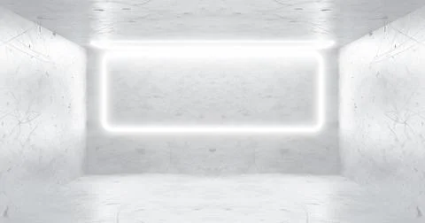 3d rendering. Neon rectangle or square, white in a bright room from mrmor. Gl Illustrazione stock