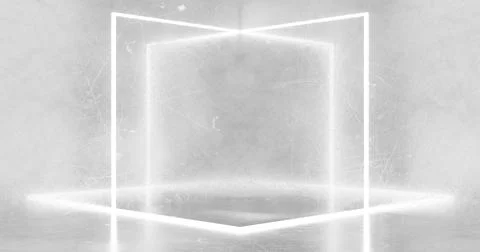 3d rendering. Neon rectangle or square, white in a bright room from mrmor. Gl Stock Illustration