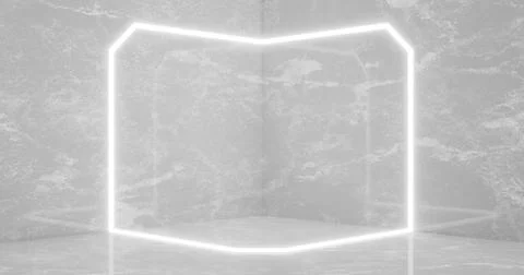 3d rendering. Neon rectangle or square, white in a bright room from mrmor. Gl Stock Illustration