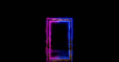 3d rendering. Neon rectangle or square in ultraviolet and blue colors on an h Stock Illustration
