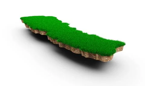 3D rendering of Nepal Map soil land geology cross section with green grass and R Stock Illustration