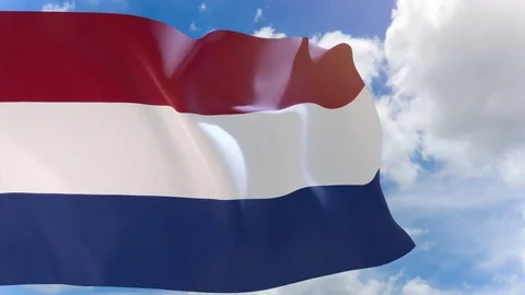 3D rendering of Netherlands flag waving on blue sky background Stock Footage 82145341