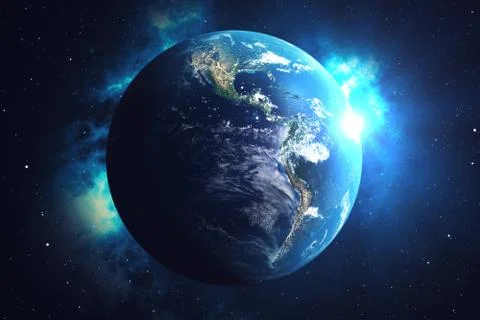 3D rendering Network and data exchange over planet earth in space. Connection Stock Illustration