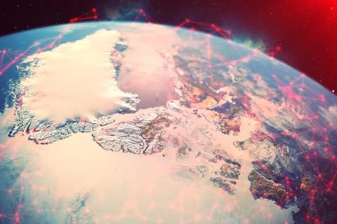 3D rendering Network and data exchange over planet earth in space. The concept Stock Illustration