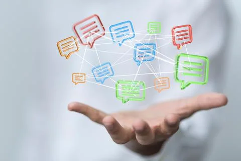A 3D rendering of network communications with email symbols floating on a man Stock Photos