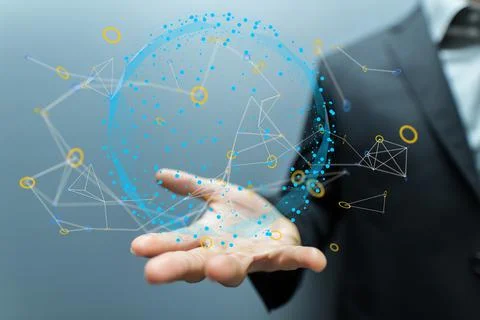 3D rendering of network connection dots and lines, digital technology background Foto stock