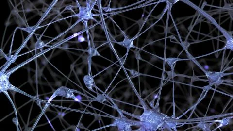 3D rendering of a network of neuron cells and synapses in the brain through w Illustrazione stock