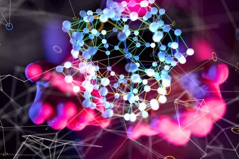 3D rendering of neural networks, Blockchains - Global network concept Stock Illustration