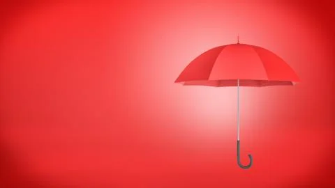 3d rendering of a new classic open red umbrella with a black handle on red Stock Illustration