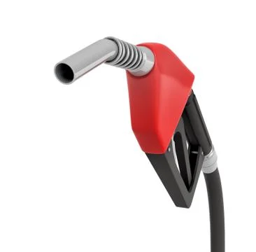 3d rendering of a new red and black gas nozzle on white background. Ilustración de archivo