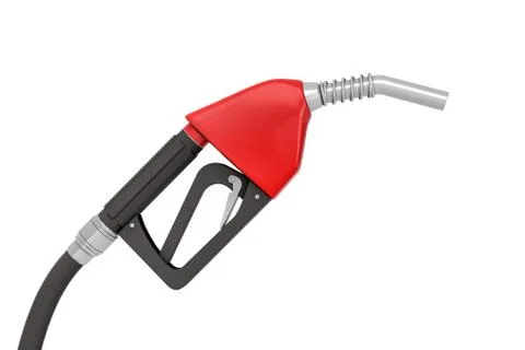 3d rendering of a new red and black gas nozzle in side view on white background. Stock Illustration