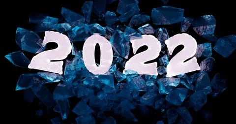 3d rendering. New year 2022 date of light pink ice among blue ice shards on i Stock Illustration