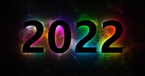 3d rendering. New year 2022 lettering with backlit neon light of different co Stock Illustration