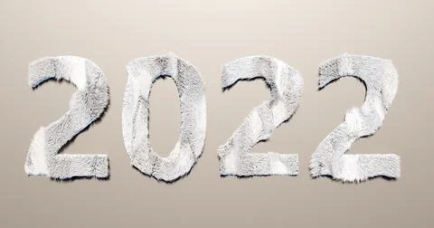 3d rendering. New year 2022 date made of white fur with gray stripes isolated Stock Illustration