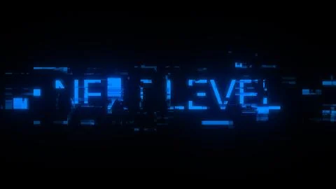 3D rendering next level text with screen effects of technological glitches Illustrazione stock