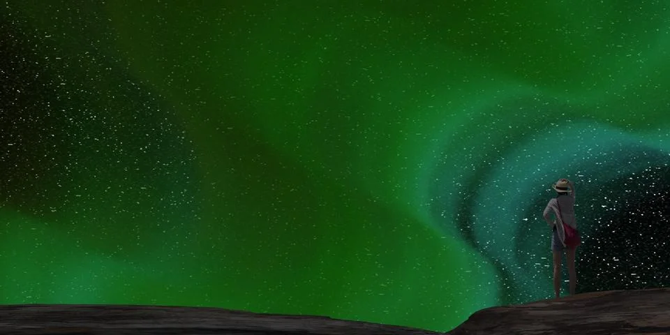 3d rendering of nice aurora with clear start behind it Stock Photos