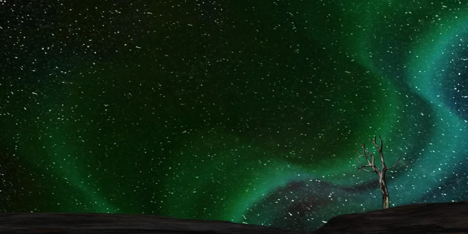 3d rendering of nice aurora with clear start behind it Stock Photos