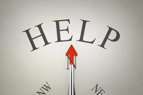 3d rendering of a nice compass with the word help Stock Illustration