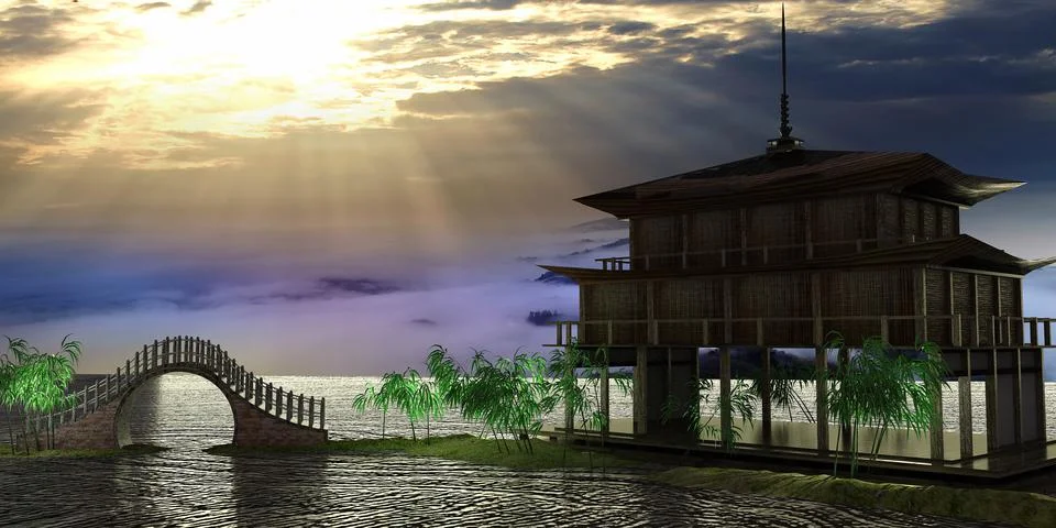3d rendering of nice temple with beautiful background Stock Photos