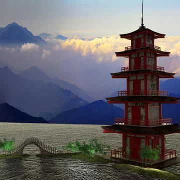 3d rendering of nice temple with beautiful background Stock Photos