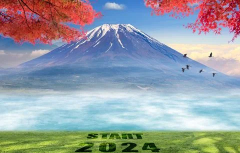 3d rendering of nice view with beautiful fuji mountaion Stock Photos