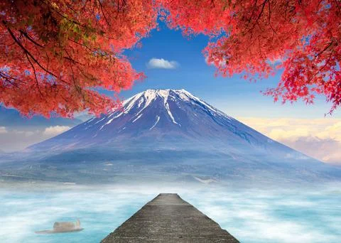 3d rendering of nice view with beautiful fuji mountaion Stock Photos